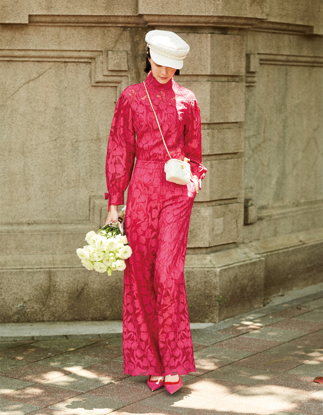 BC15121B1 夜宴之花立體花紋高腰寬褲