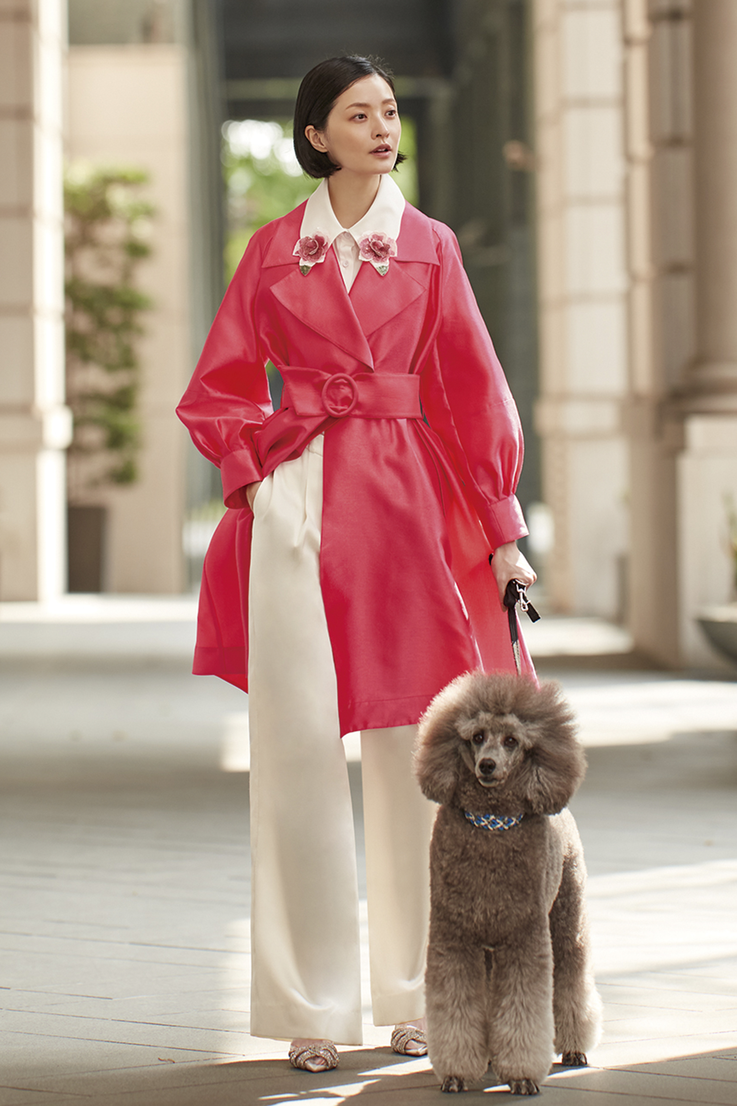 BC15006D1玫瑰山谷塔夫塔綁帶風衣