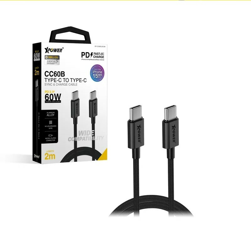 (2026新年限時優惠) XPowerCC60B 2m 鋁合金60W高速傳輸充電Type-C>Type-C線 - Black