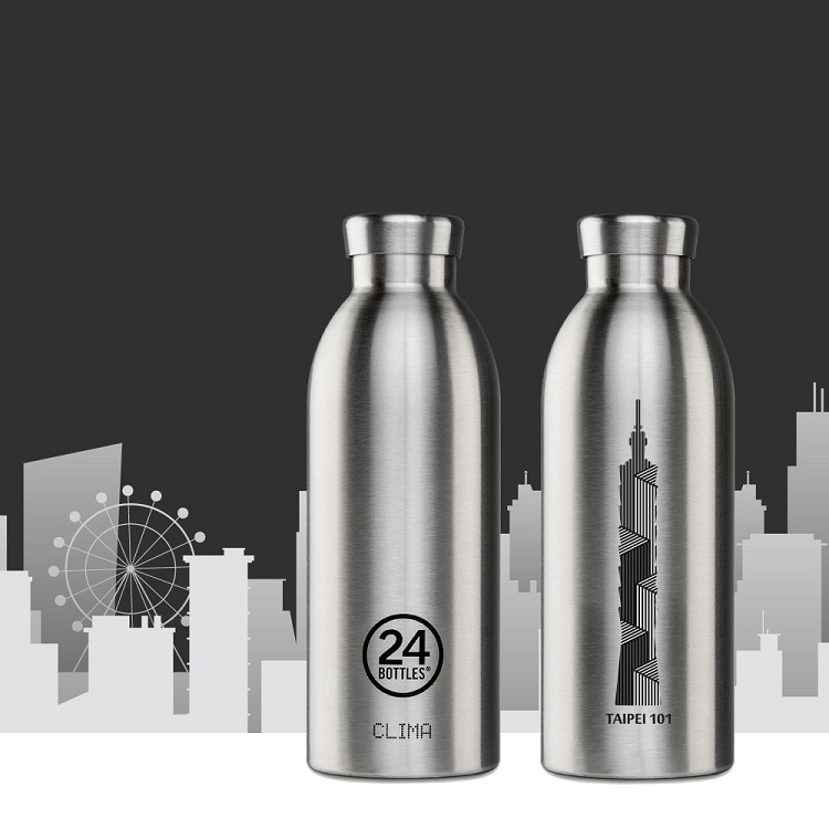 〔TAIPEI 101限量聯名款〕24Bottles x TAIPEI 101 不鏽鋼雙層保溫瓶 500ml - 曜銀