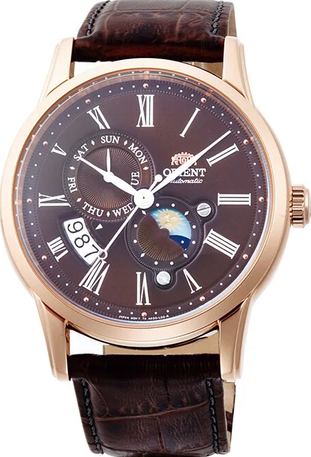 萬年鐘錶 - 東方錶  ORIENT  玫瑰金框月象機械皮革男錶  RA-AK0009T  錶徑 42.5mm