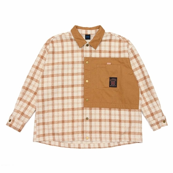 NCAA 外套 卡其白 刺繡 毛呢 拼接 格紋襯衫 中性 7255847032