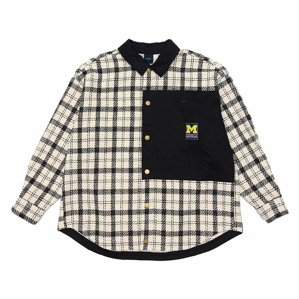 NCAA 外套 黑白 刺繡 毛呢 拼接 格紋襯衫 中性 7255847120