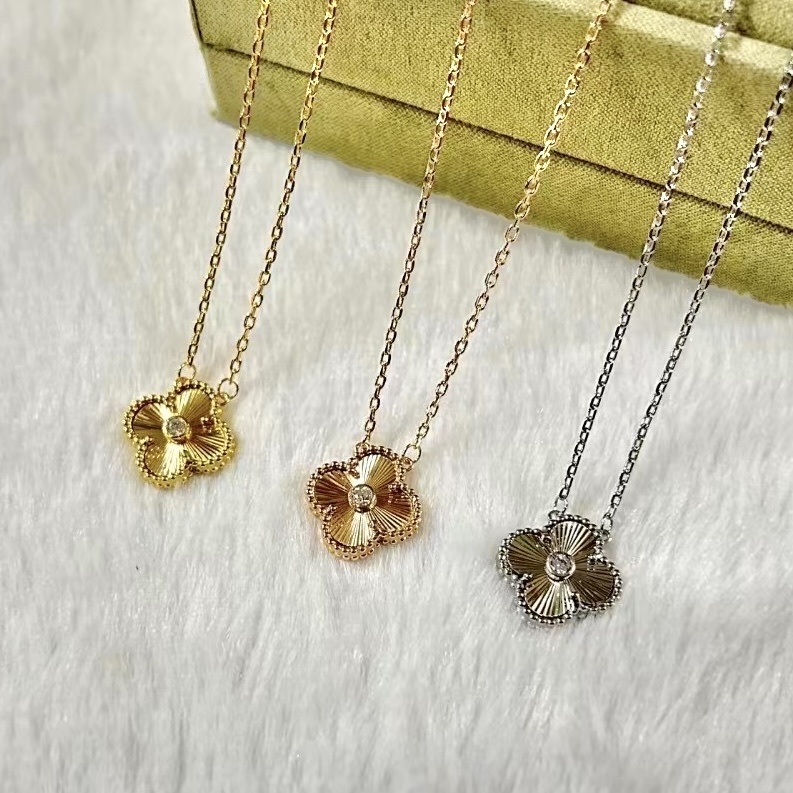 18k CNC激光水鑽四葉草中號高奢項鍊