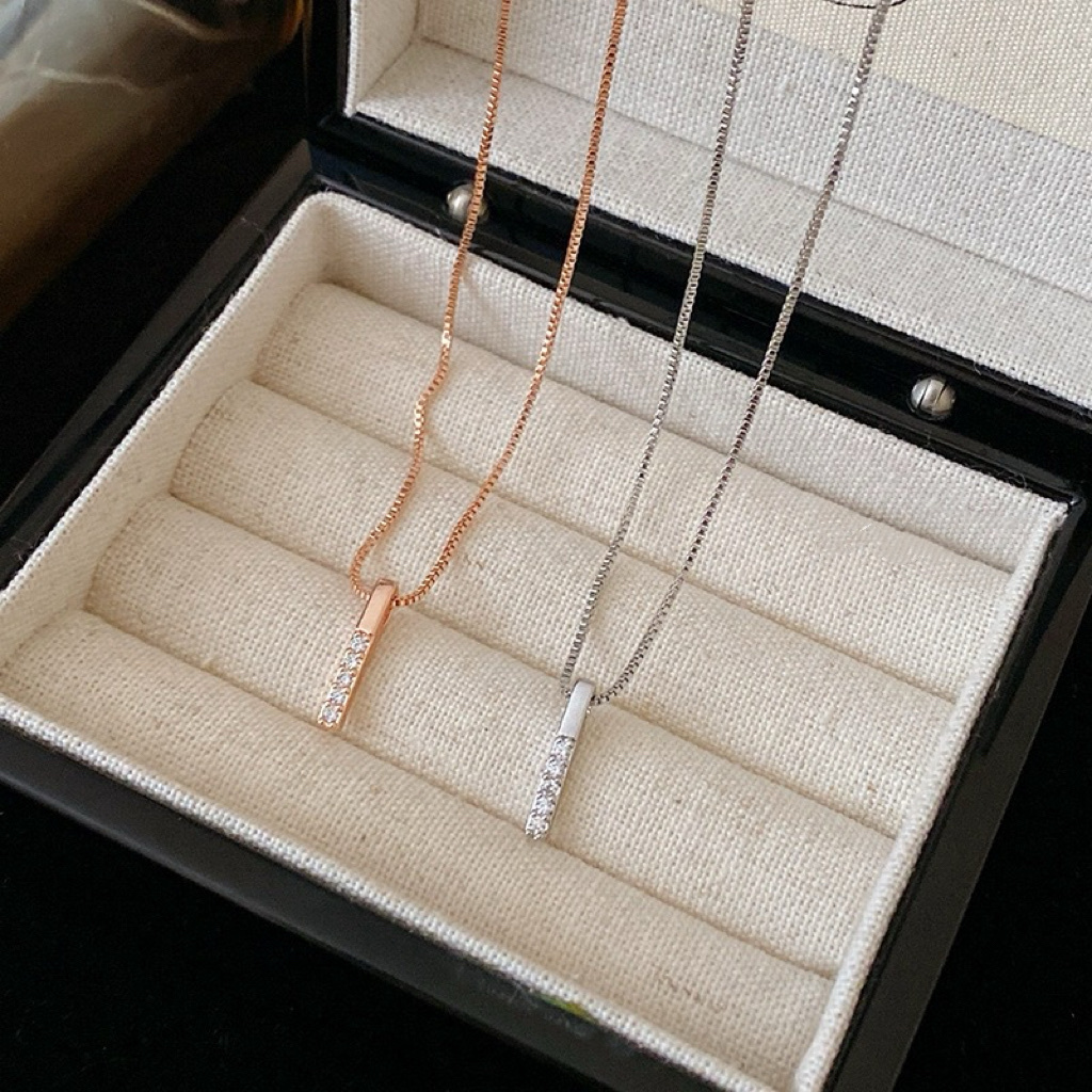 高級極簡 玫瑰金/銀鑽條項鍊