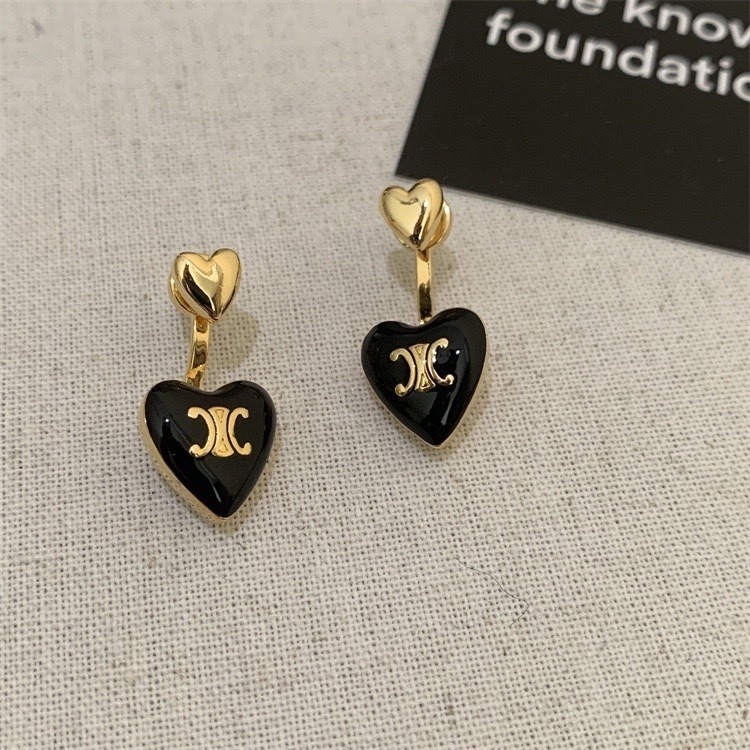 凱旋門 黑金釉桃心後扣耳釘