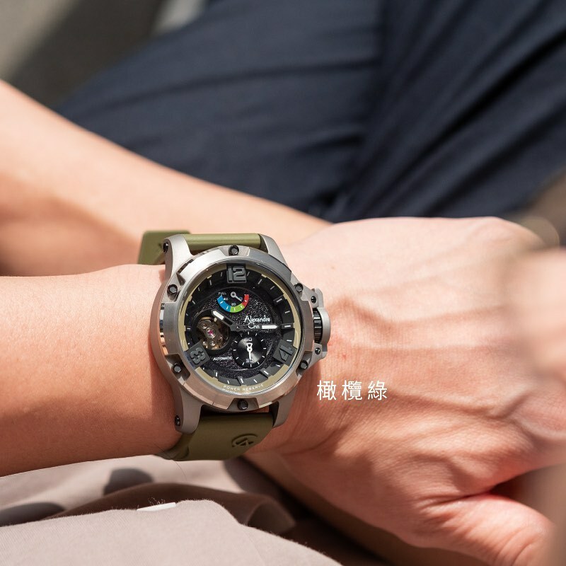 萬年鐘錶 - Alexandre Christie  AC手錶  6295MC系列   台灣限量-橄欖綠機械錶典藏套組  6295MPRTPBAGN 錶徑48MM