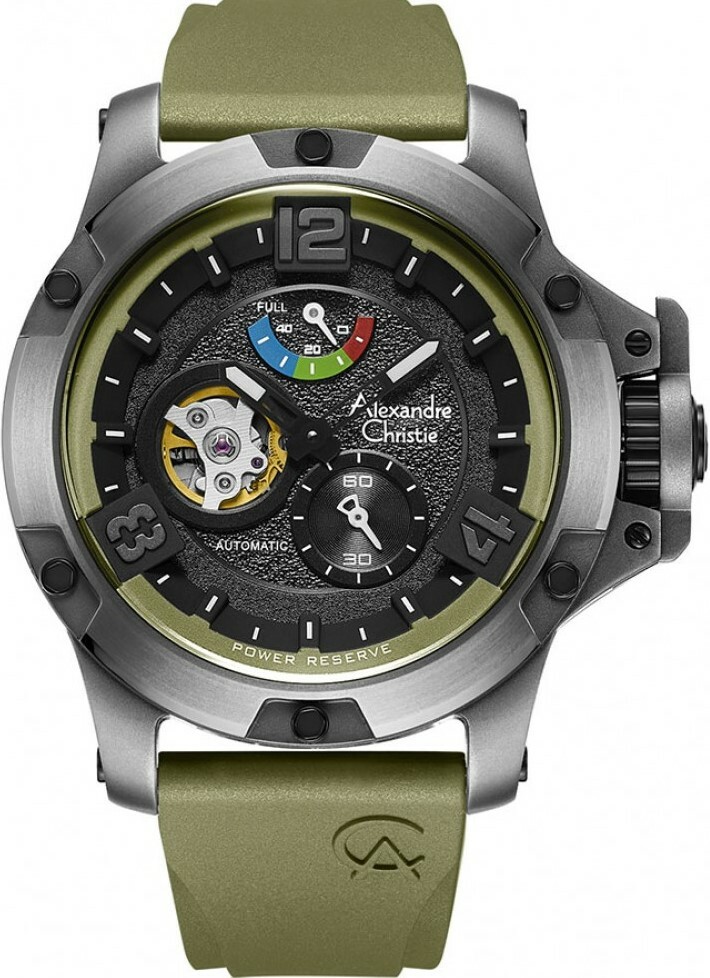 萬年鐘錶 - Alexandre Christie  AC手錶  6295MC系列   台灣限量-橄欖綠機械錶典藏套組  6295MPRTPBAGN 錶徑48MM