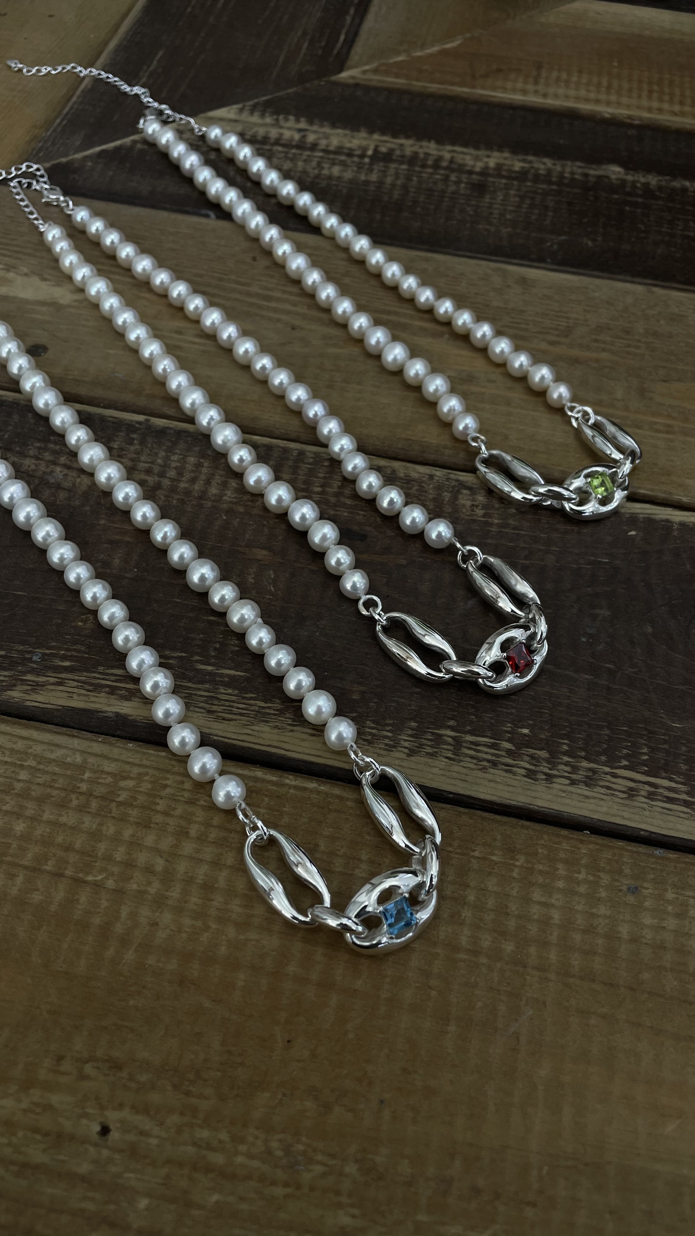 3 silver 寶石珍珠頸鏈Pearl Necklace