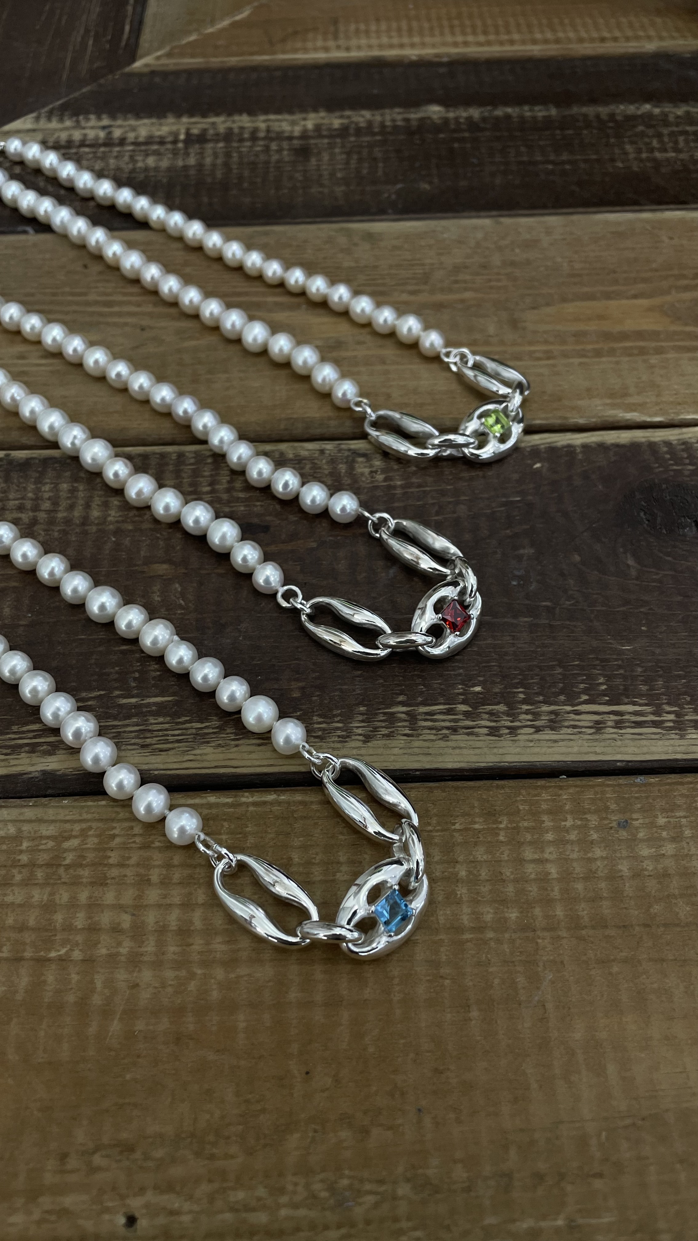 3 silver 寶石珍珠頸鏈Pearl Necklace