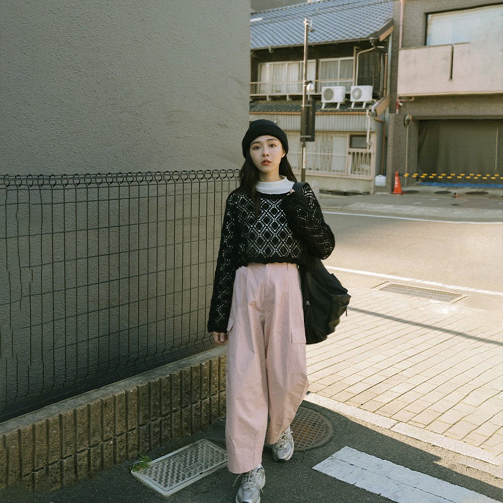 Diamond cutout knitted cropped top three colors【01098012】in stock+pre-order