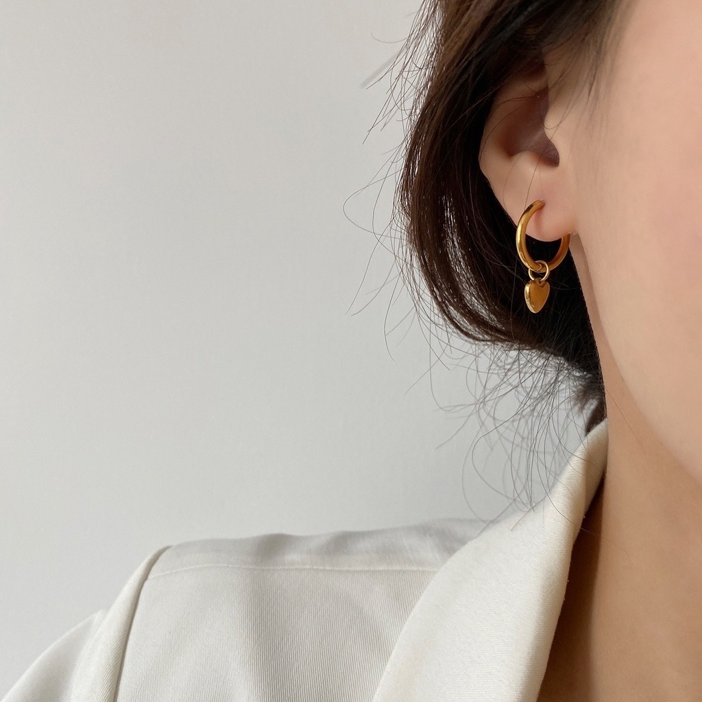 磨砂金鈦鋼小愛心 耳釦釘墜