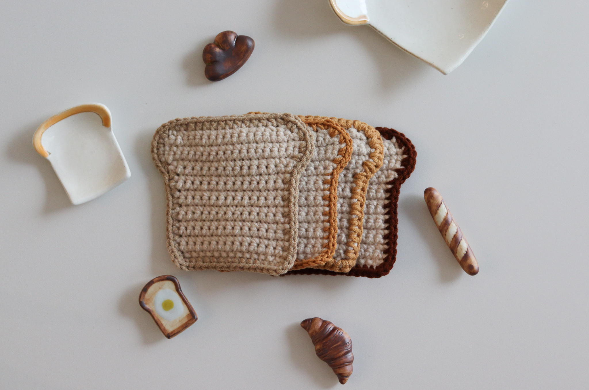 手工鉤織 牛奶棉 吐司 造型杯墊