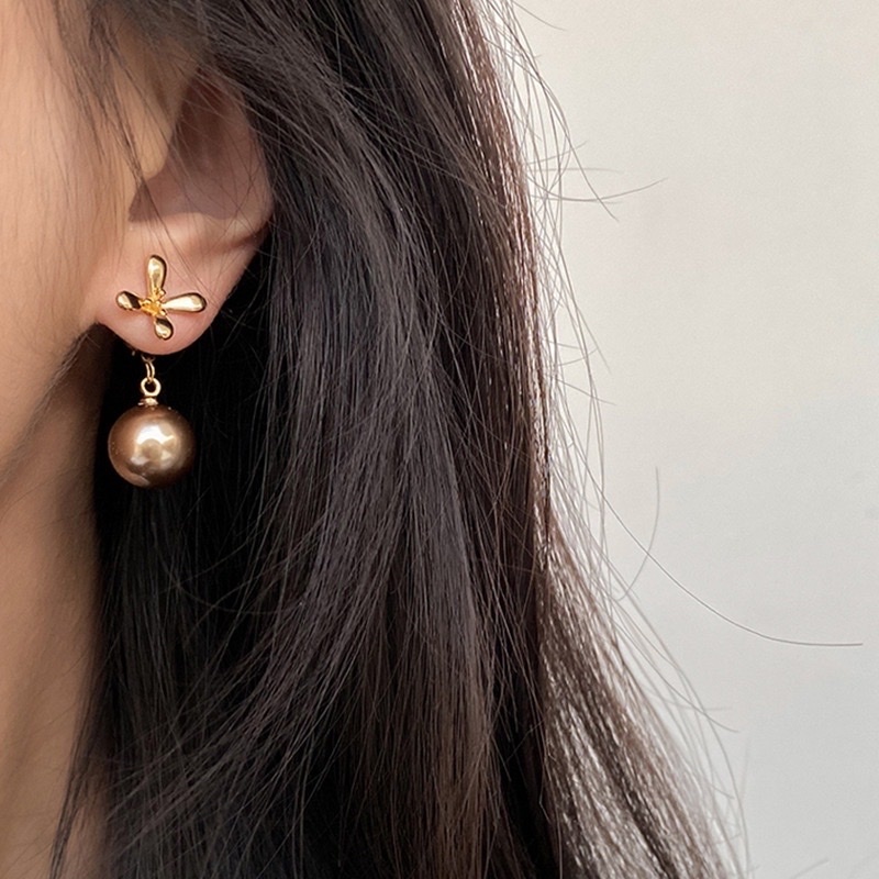 金箔小花 香檳珍珠墜