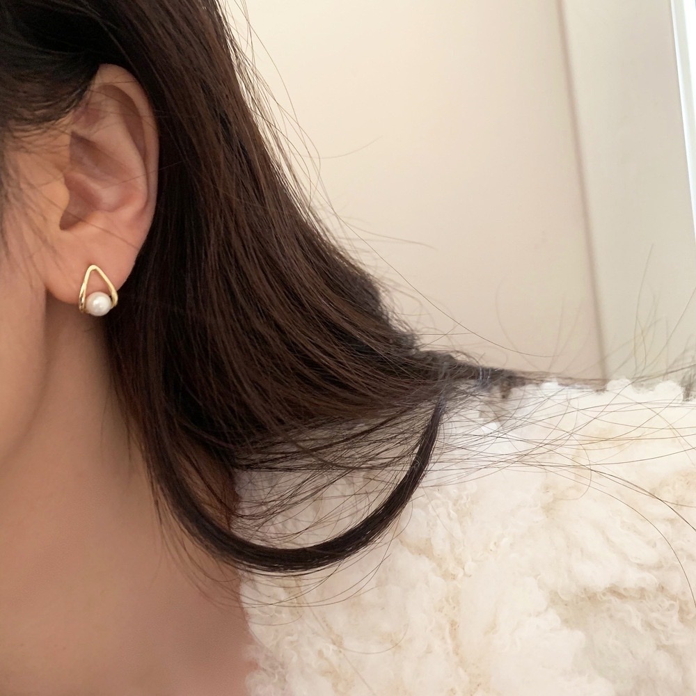 V金菱珍珠耳釘/現貨