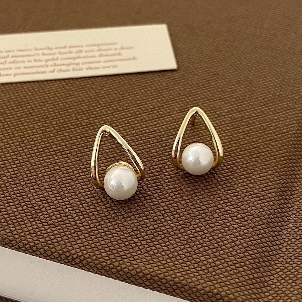 V金菱珍珠耳釘/現貨