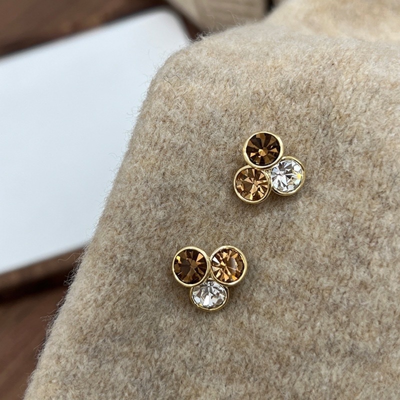 玫瑰咖金 圓水晶耳釘