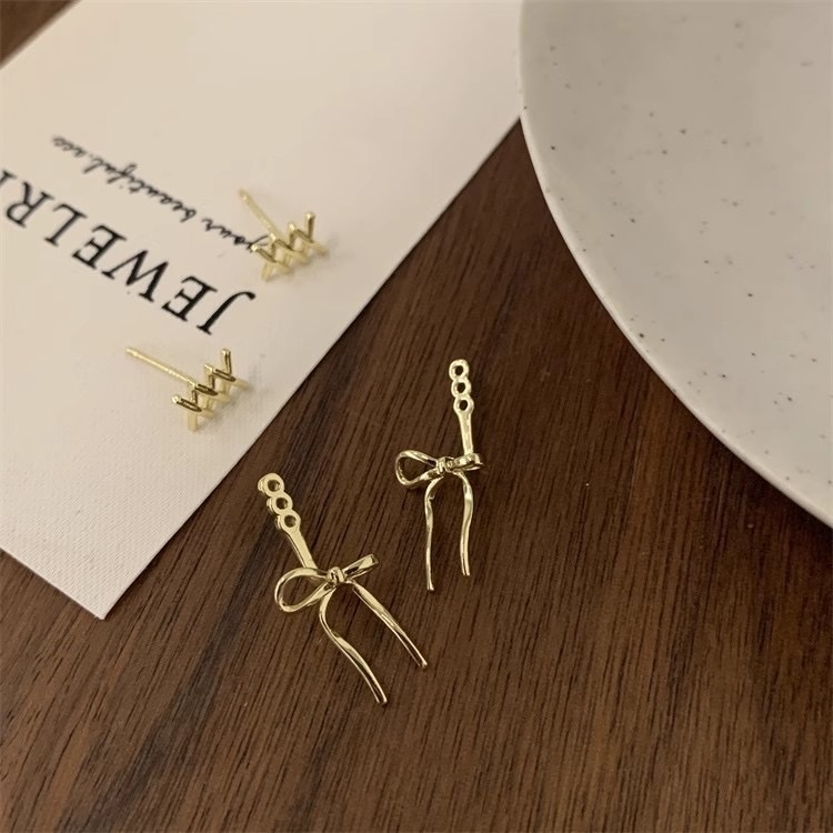 絕美編織金蝴蝶結 後扣耳釘