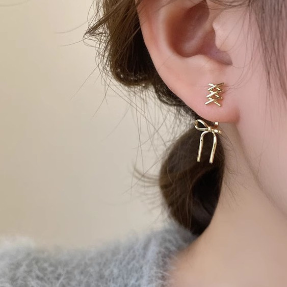 絕美編織金蝴蝶結 後扣耳釘
