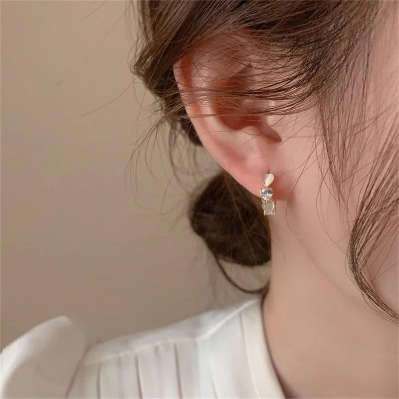 白玉貝水鑽心耳釦釘