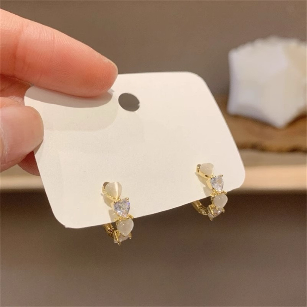 白玉貝水鑽心耳釦釘