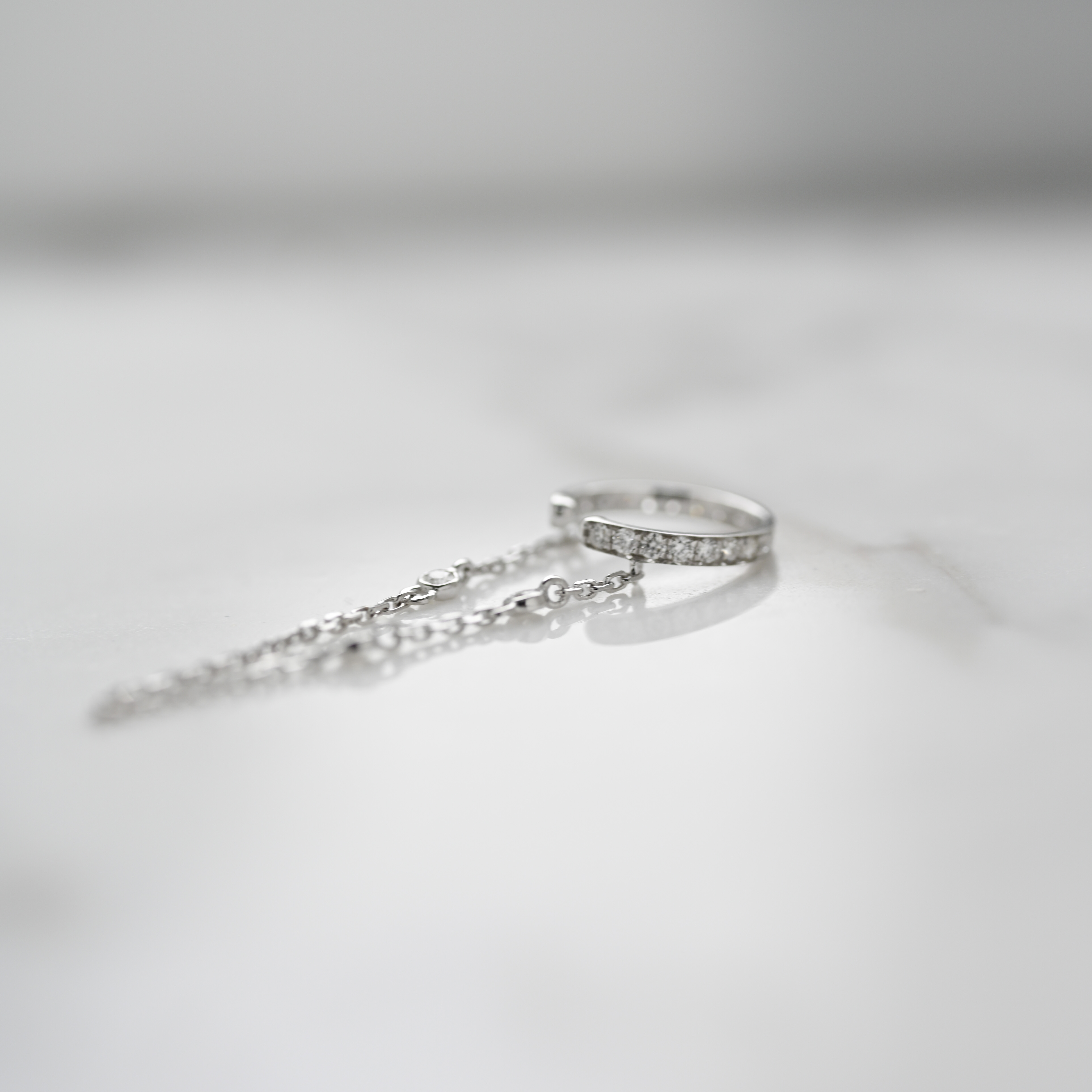 18K Diamond Ear Cuff with chain