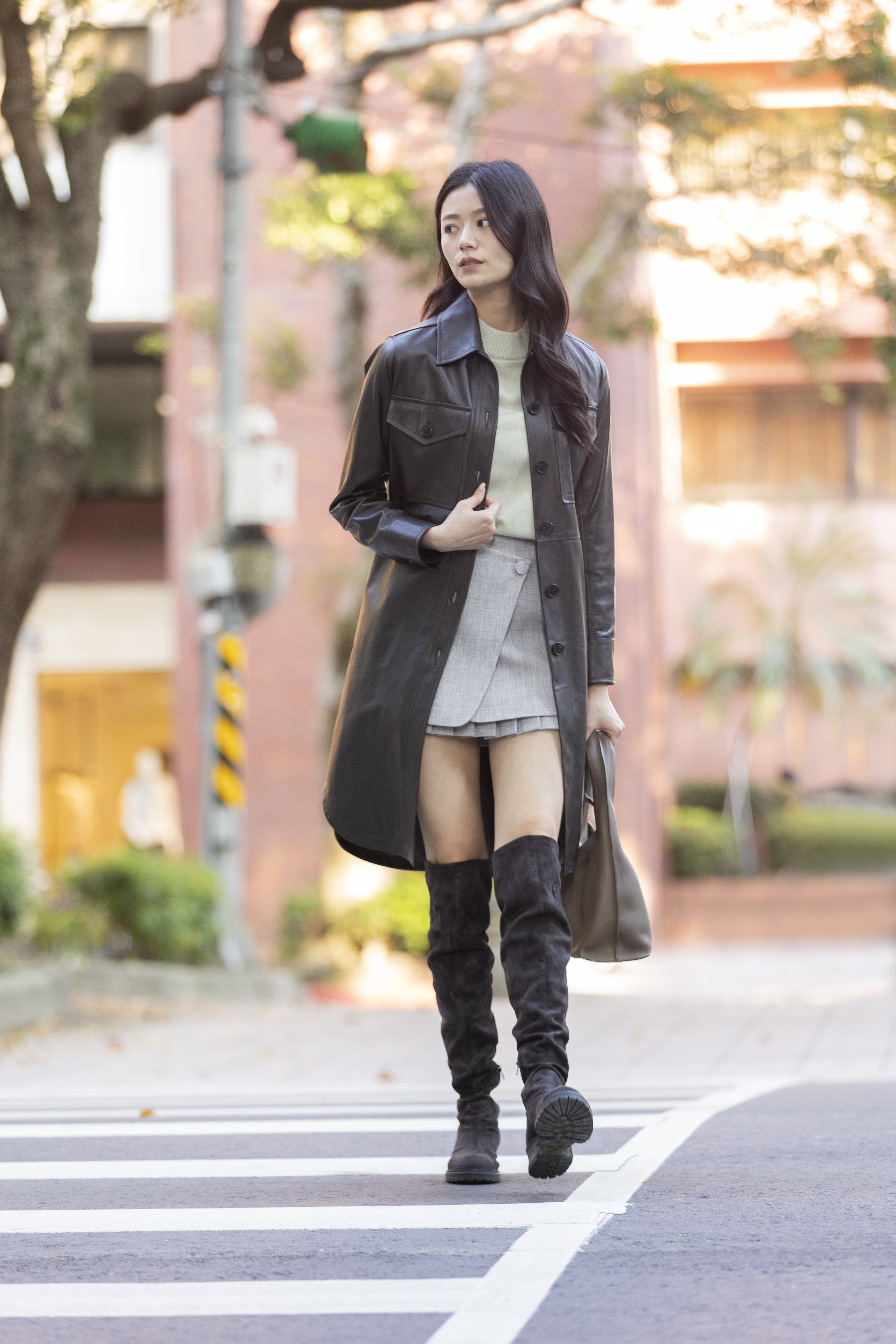 皮襯衫長外套(咖啡)