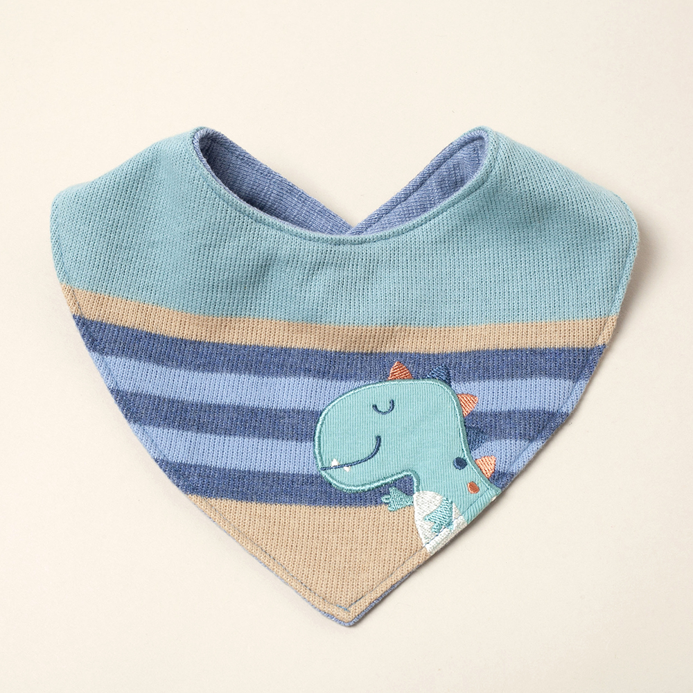 PIPPY 可愛小恐龍刺花棉質圍兜 藍