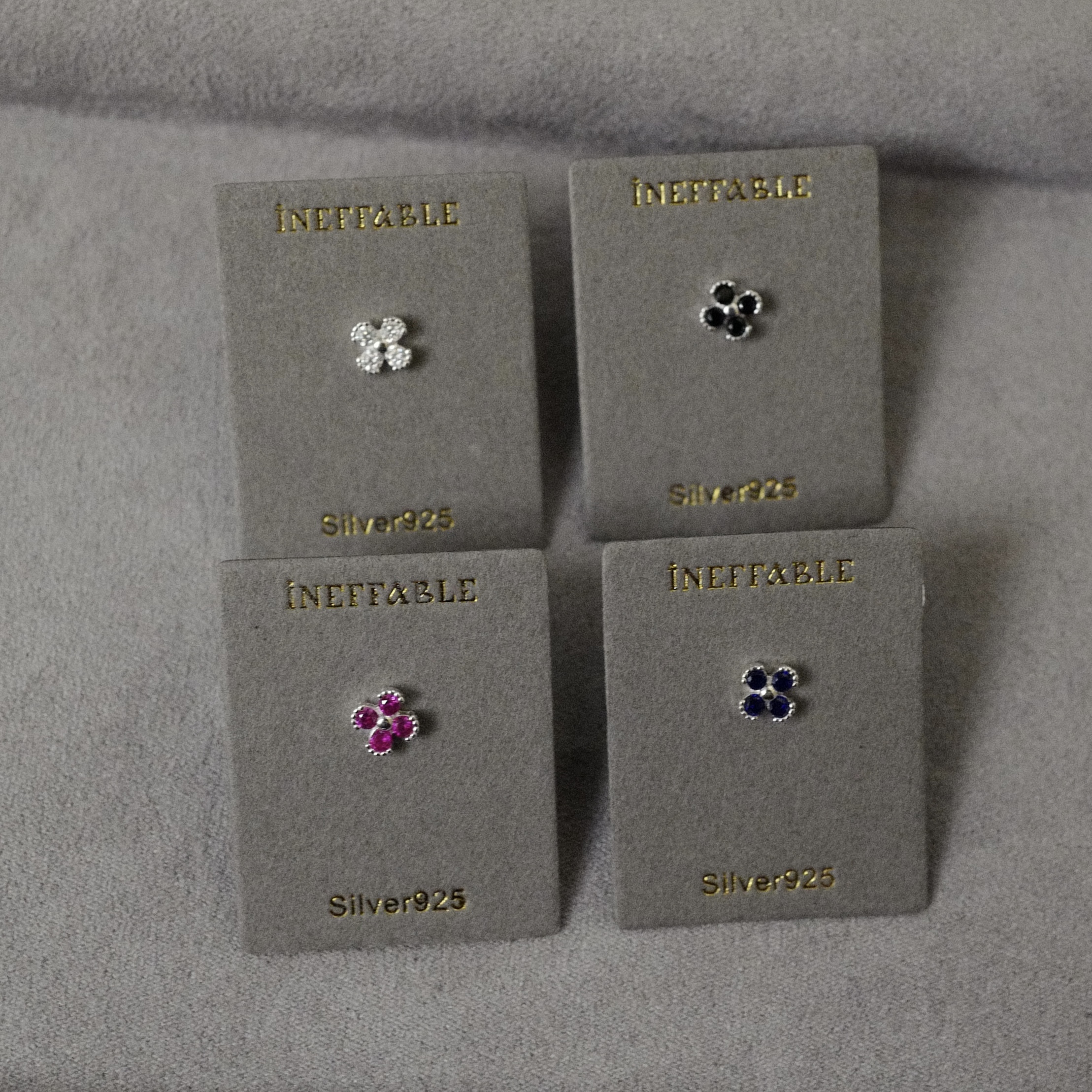 純銀四葉草鋯石鎖珠耳環