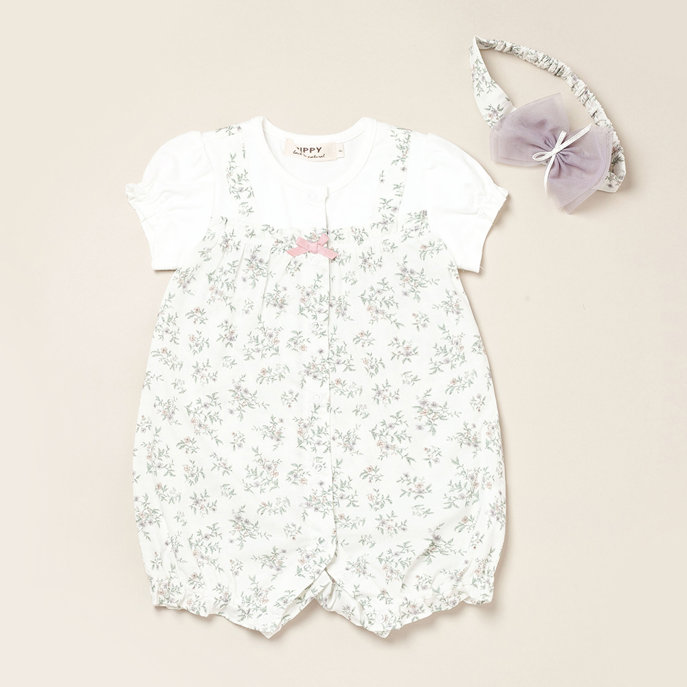 PIPPY 甜美碎花棉質吊帶連身褲兩件組禮盒 綠