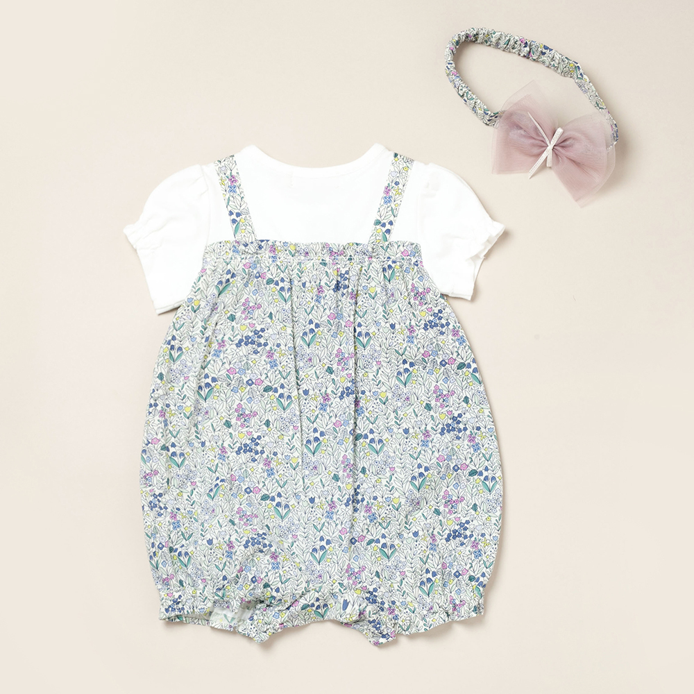 PIPPY 甜美碎花棉質吊帶連身褲兩件組禮盒 紫