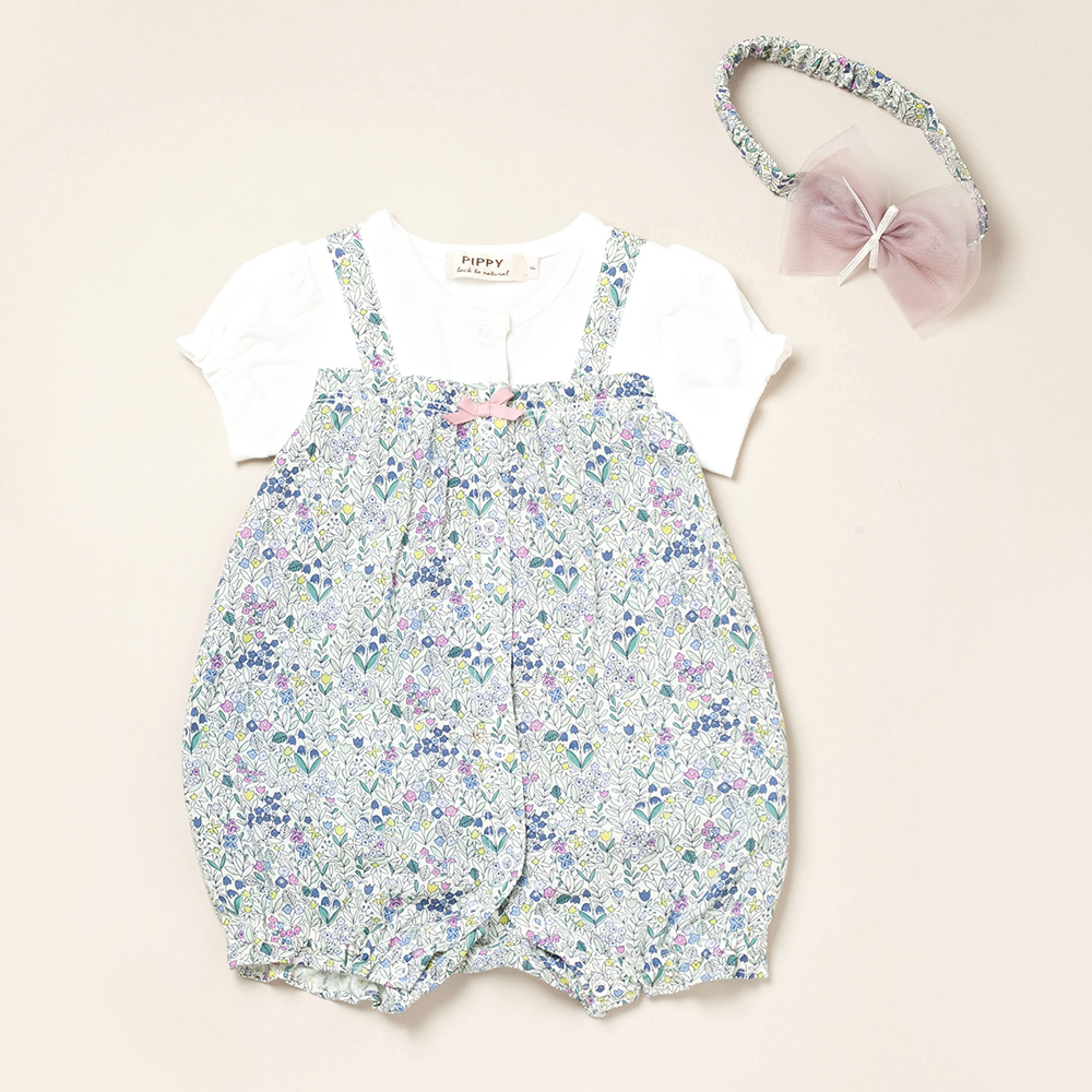 PIPPY 甜美碎花棉質吊帶連身褲兩件組禮盒 紫