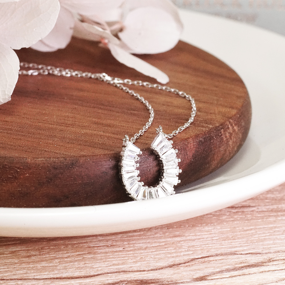 限量 幸運滿鑽 馬蹄鐵項鍊 925純銀 女生項鍊 電鍍 白K金 祝福禮物