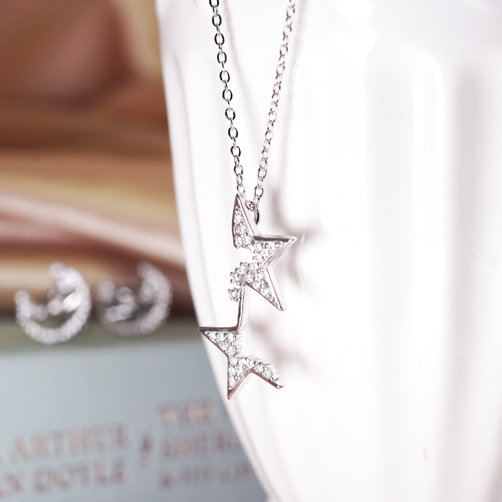 限量 星空夜語 星星 925純銀項鍊 女生項鍊 電鍍 白K金 祝福禮物