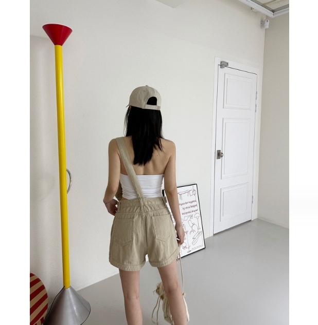 不對稱吊帶短褲(卡其/黑)