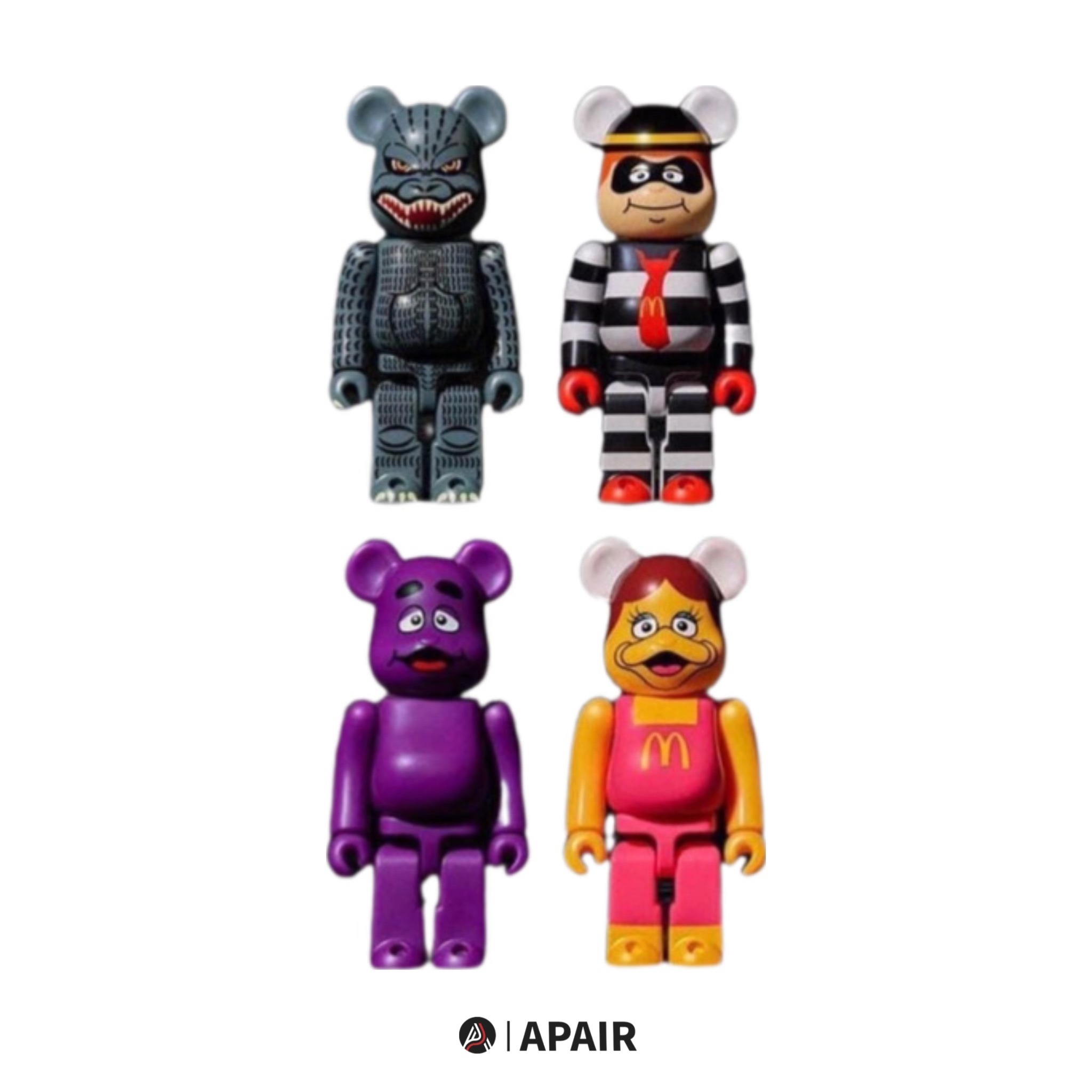 【APAIR】預購 Be@Rbrick x 麥當勞 x 哥吉拉 四入一組 150% 約10公分