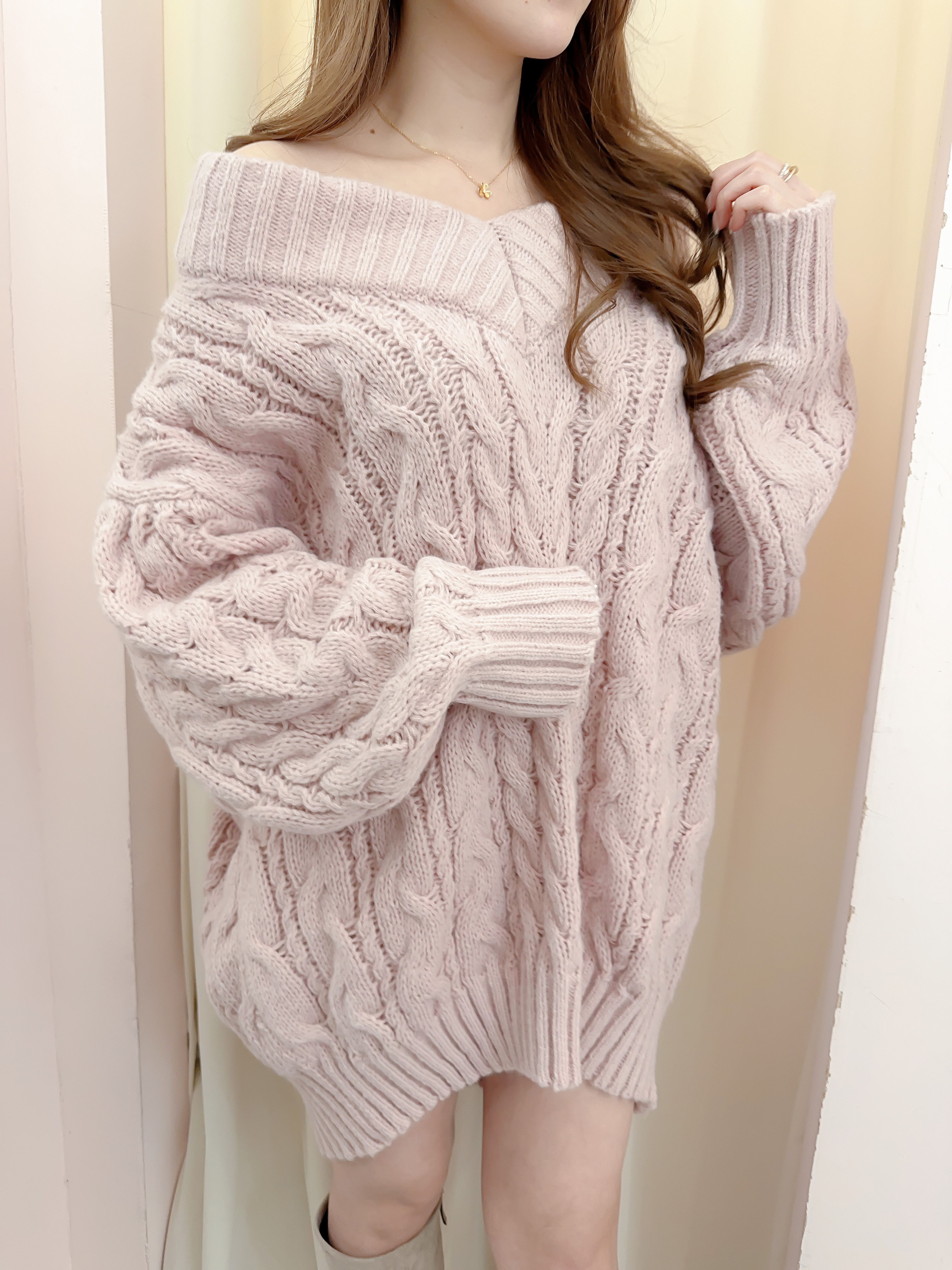 ♥︎針織露肩麻花長版OPS *Special price*