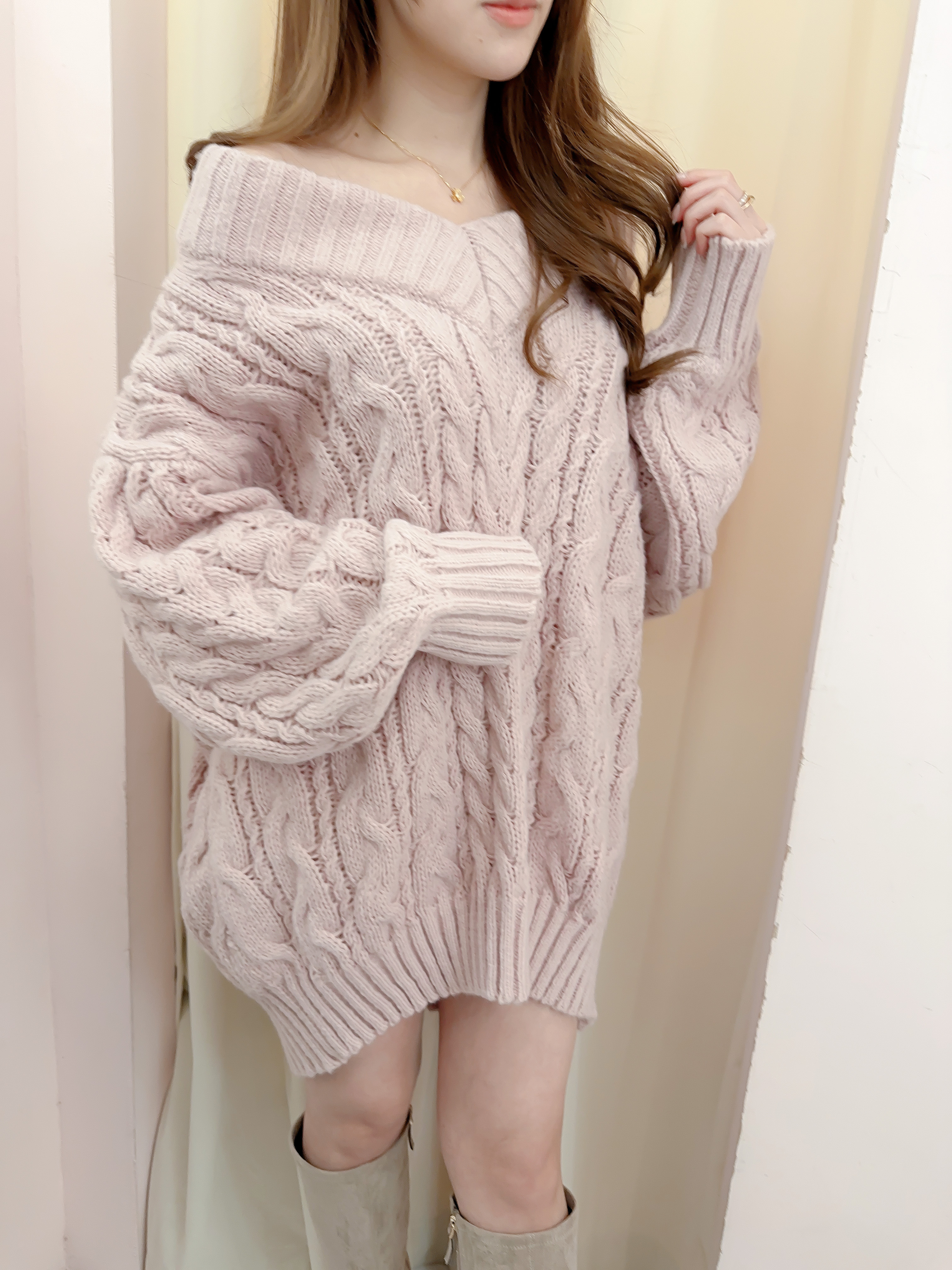 ♥︎針織露肩麻花長版OPS *Special price*