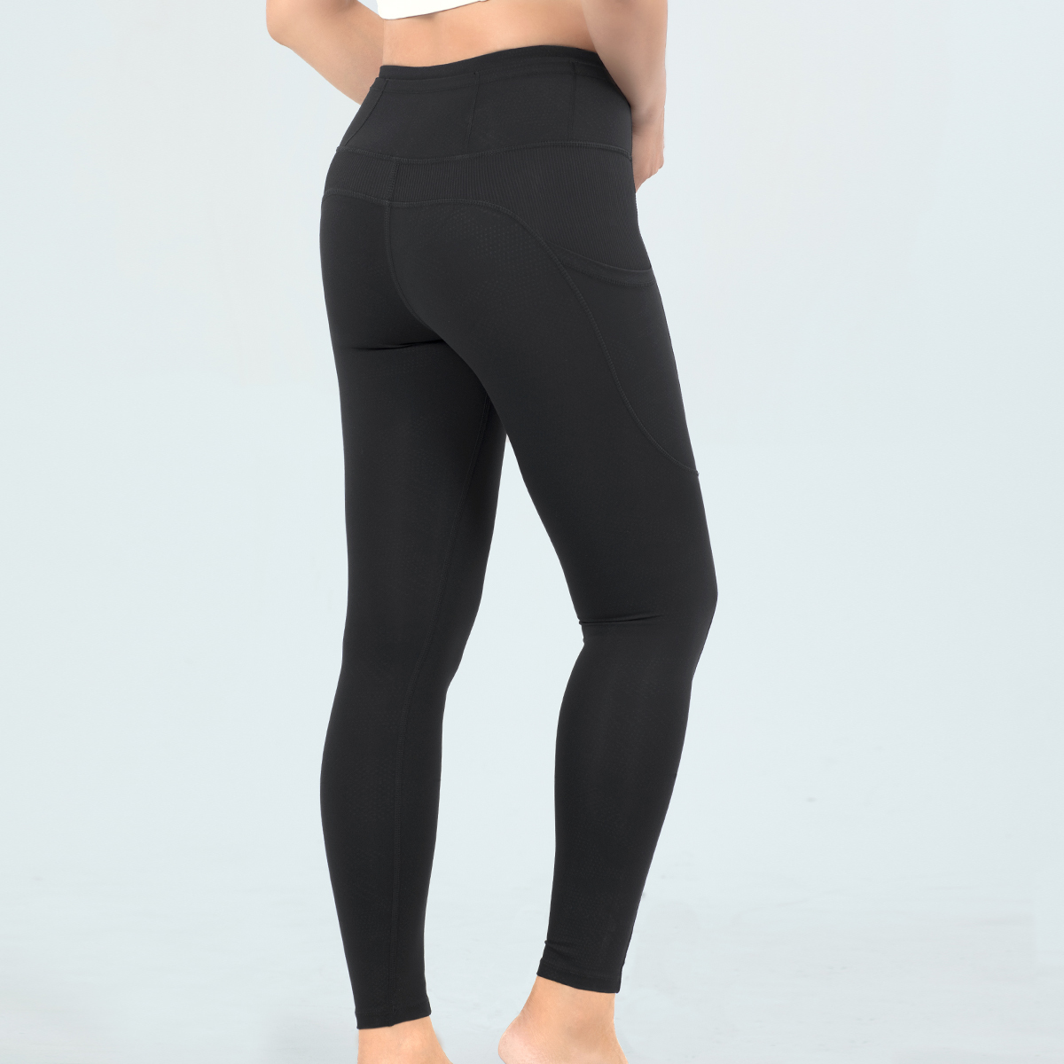 側口袋彈力修身九分褲 黑