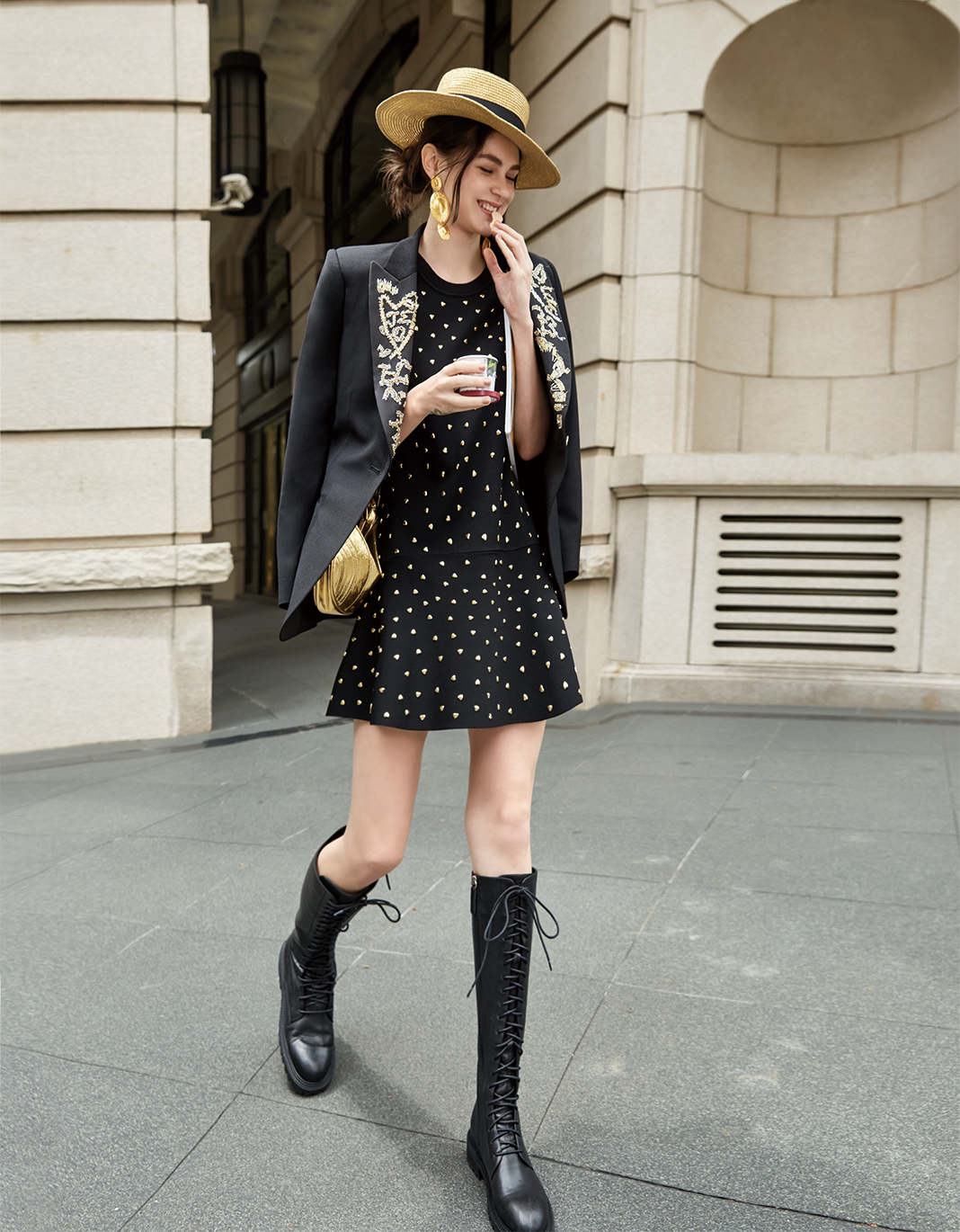 BC15203E1RUP 沙漠星斗金鋁燙片愛心針織短洋