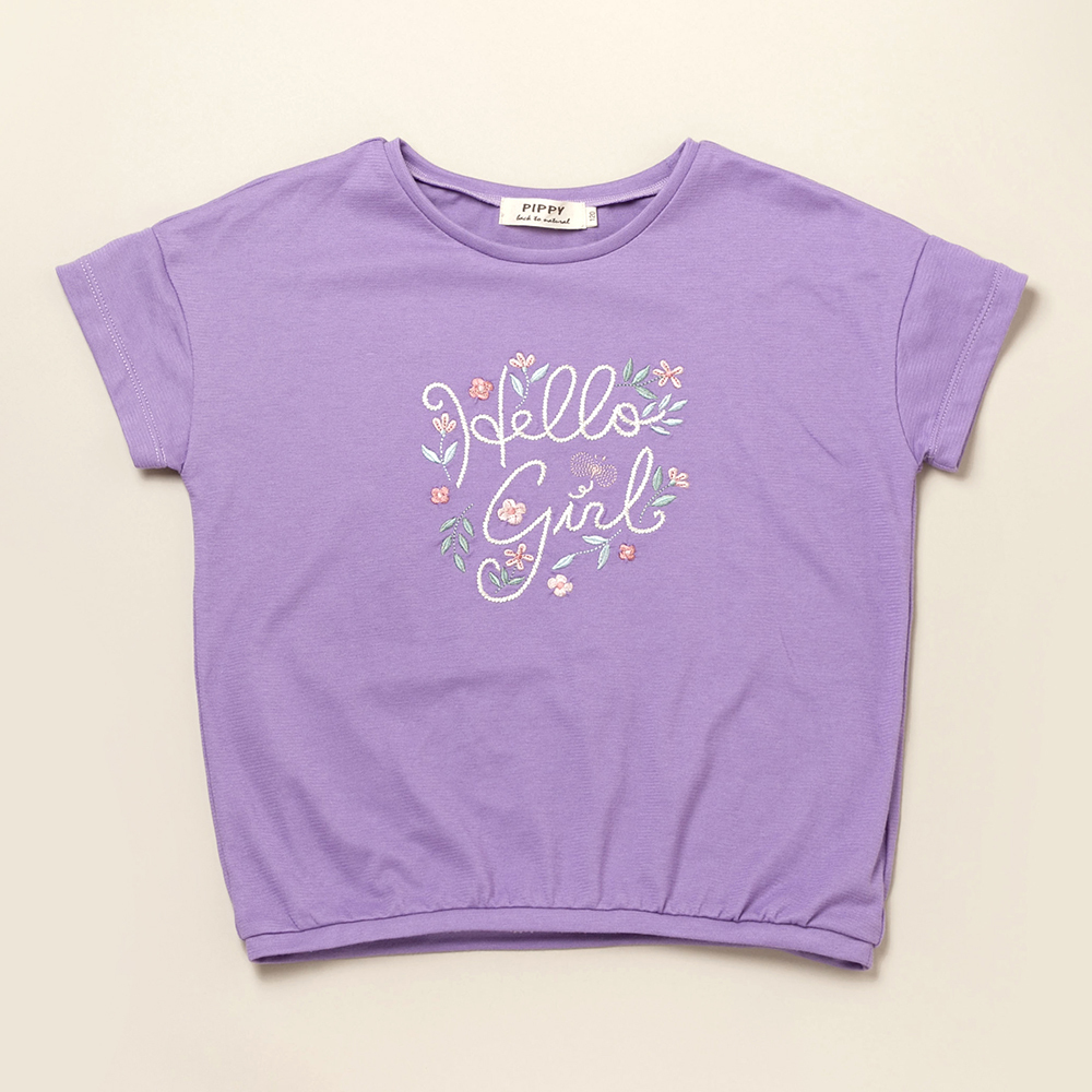PIPPY 田園字母刺繡落肩圓領棉質短袖上衣 紫