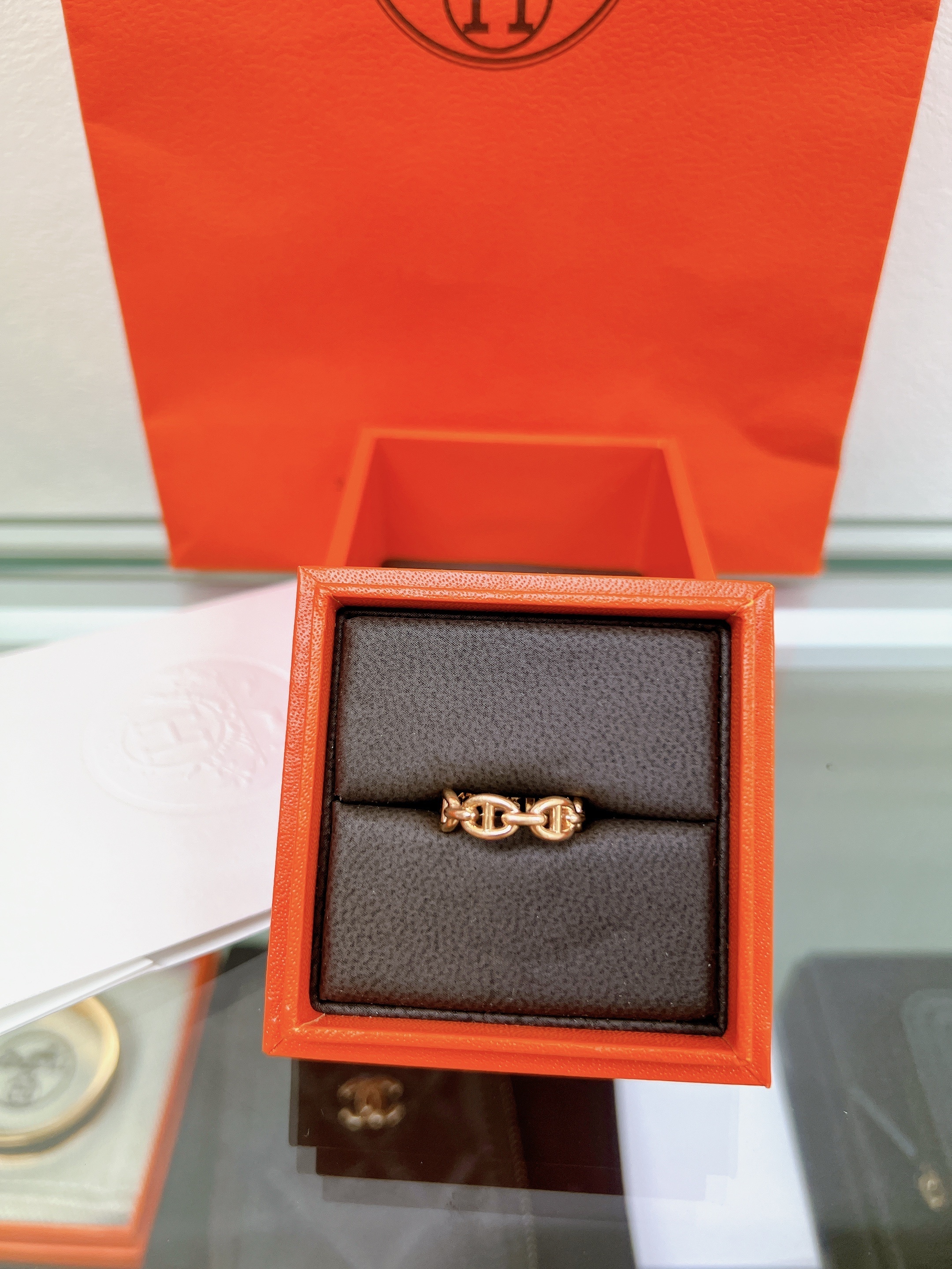 (size 51) Hermes chaine d’ancre enchainee ring玫瑰金豬鼻戒指