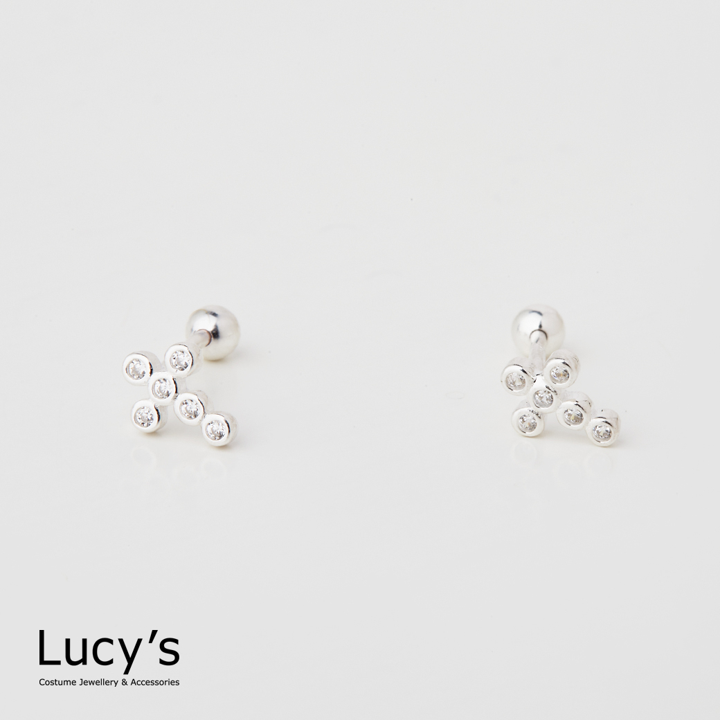 925純銀 排鑽十字 轉珠耳環 (106991)