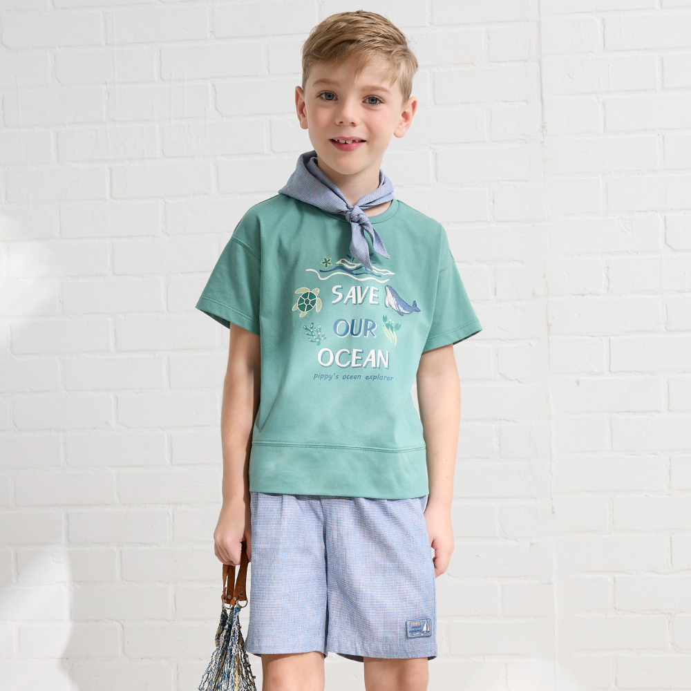 PIPPY百搭棉質彈性休閒短褲 藍