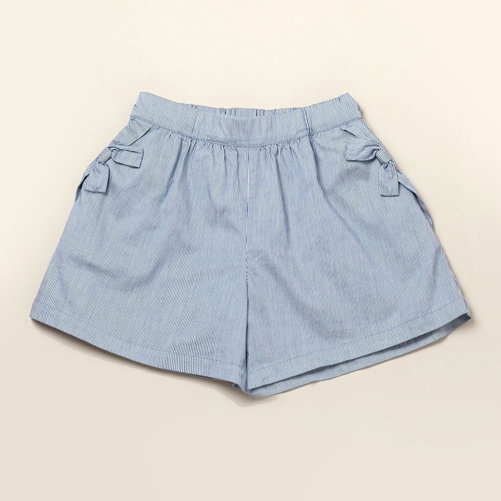 PIPPY直條彈性蝴蝶結綁帶棉質彈性短褲 藍