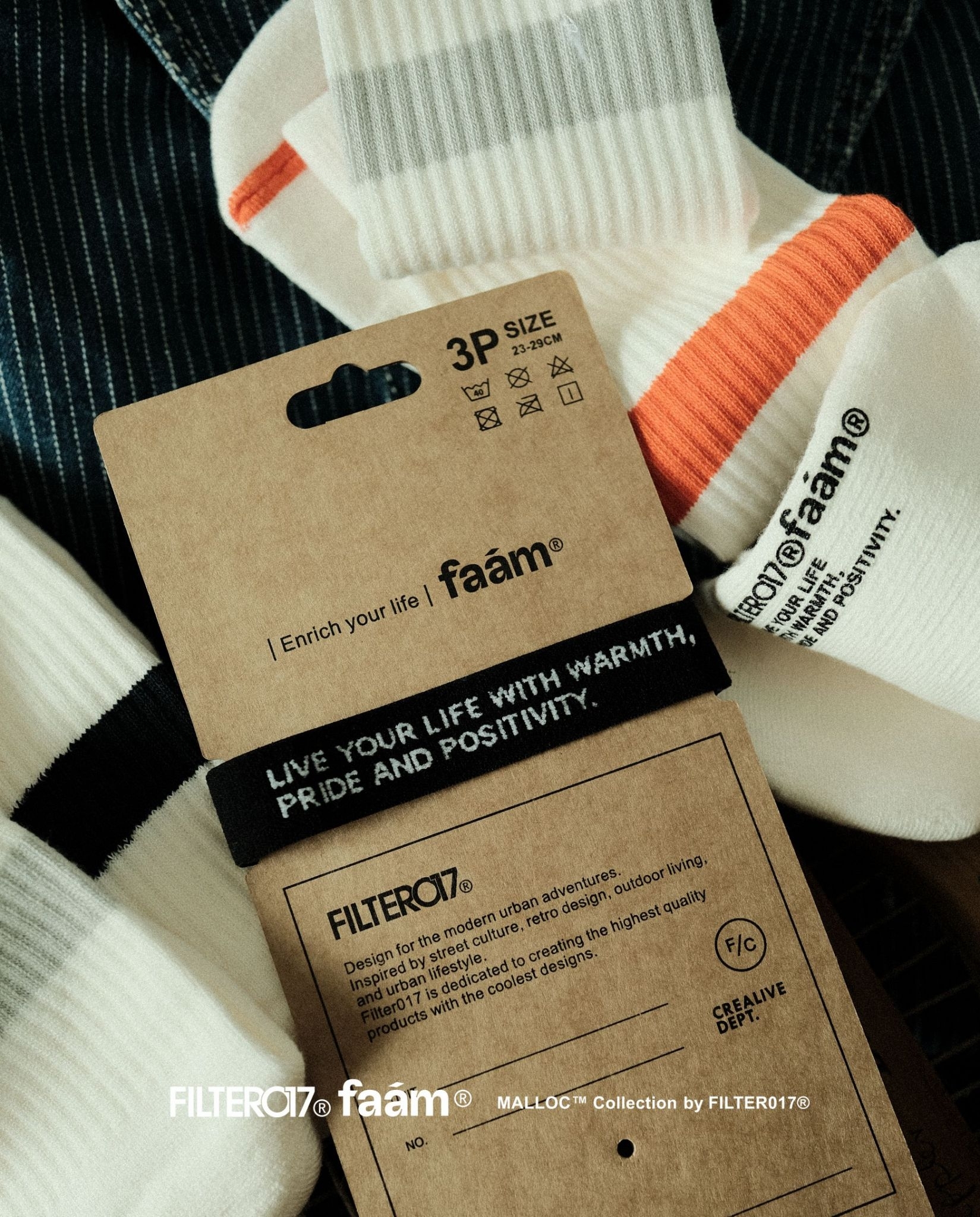 faam® x FILTER017® MALLOC™ Striped Crew Socks Set 條紋針織運動襪(三入組)
