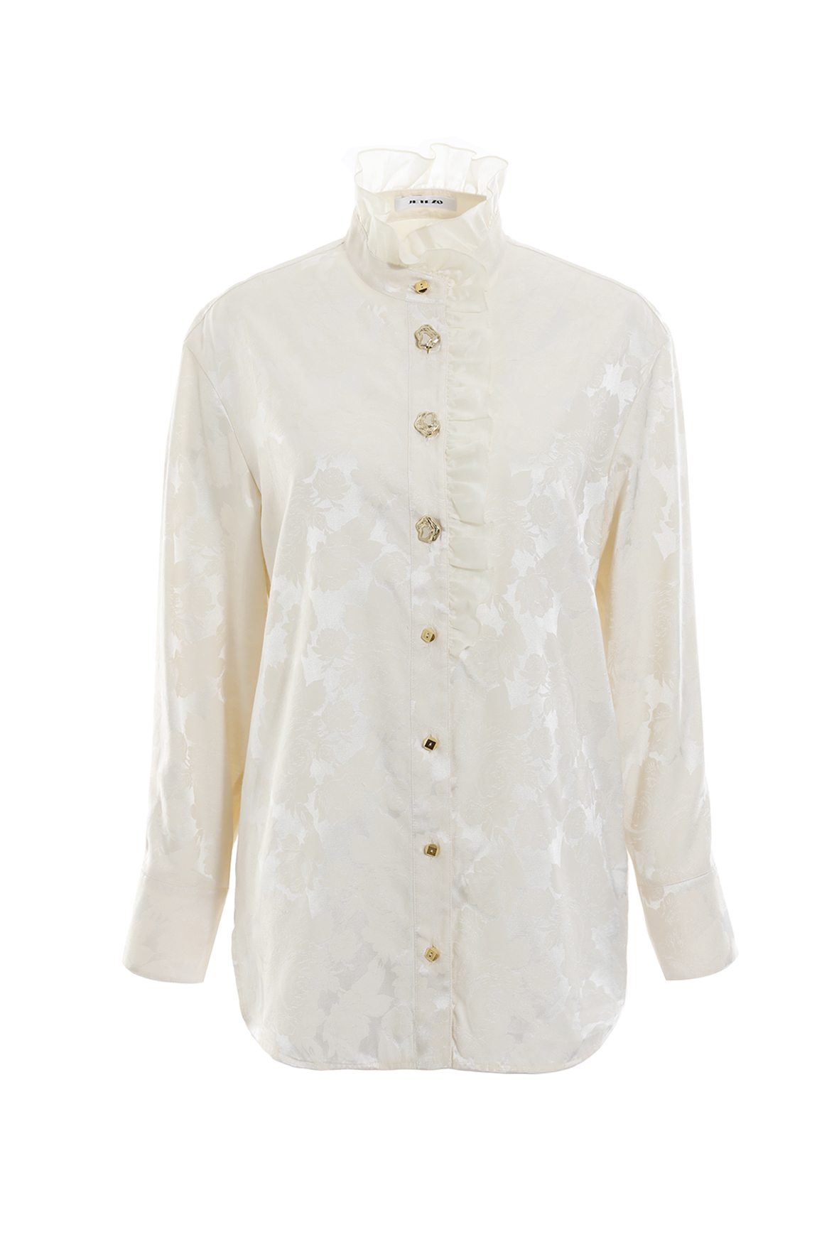 BC15030A1 古典新生柔光緹花立領荷葉邊襯衫