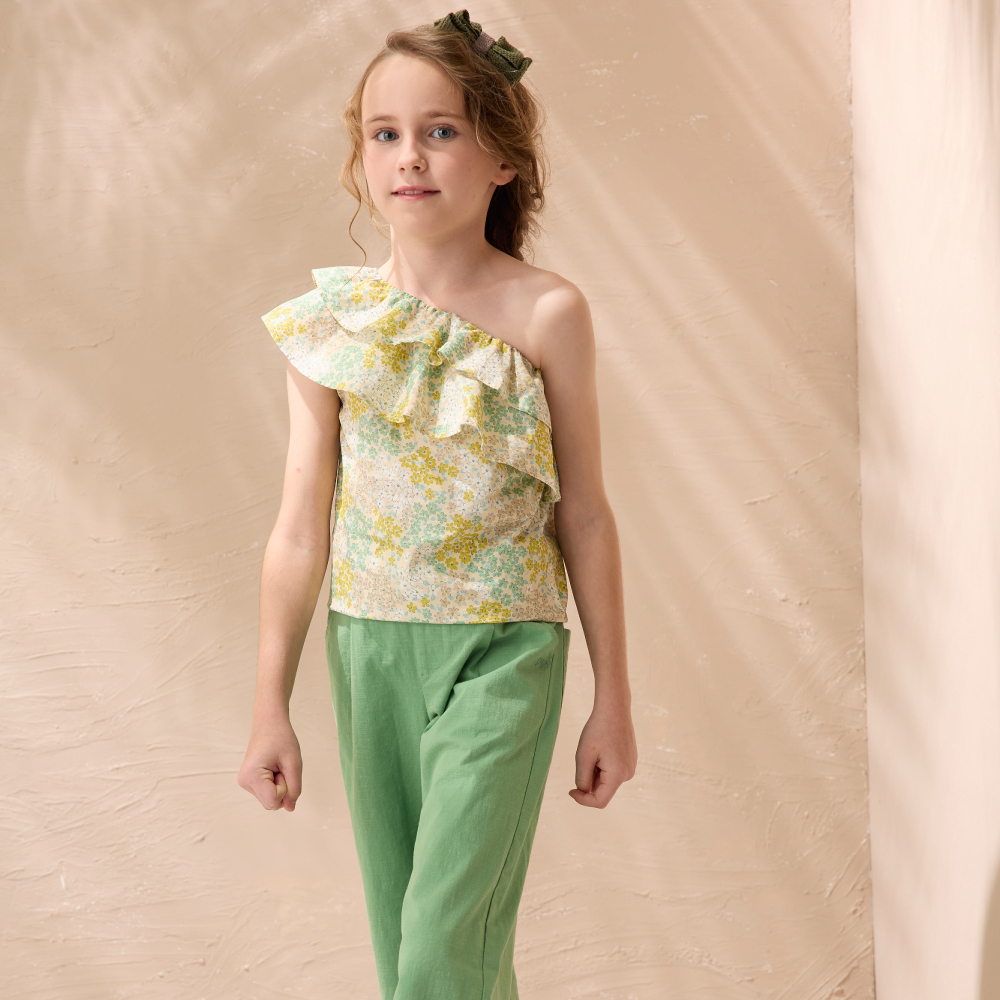 PIPPY簡約百搭棉質彈性寬口7分長褲 綠