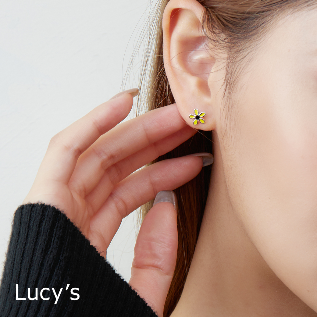 925純銀〔輕銀系列〕黃色小花 耳環 (111698)