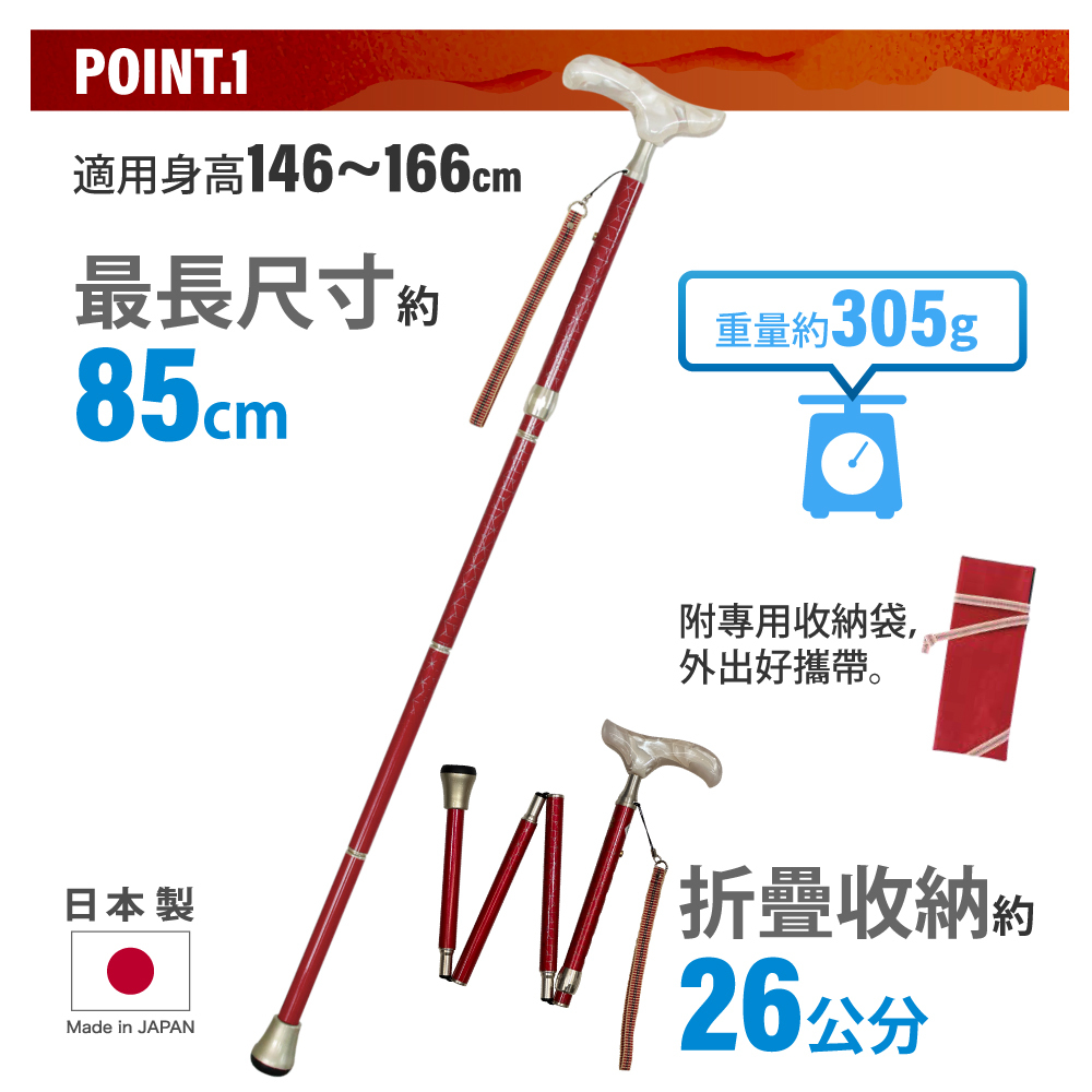 【耆妙屋】SINANO真田紐壓克力柄折疊手杖-女款-日本製造老人拐杖/戶外旅遊杖/折疊手杖